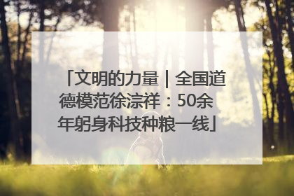 文明的力量｜全国道德模范徐淙祥：50余年躬身科技种粮一线