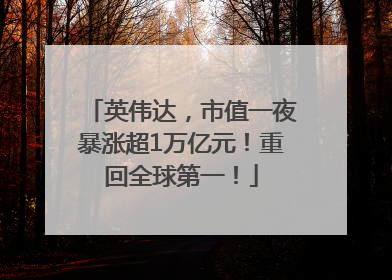 英伟达，市值一夜暴涨超1万亿元！重回全球第一！