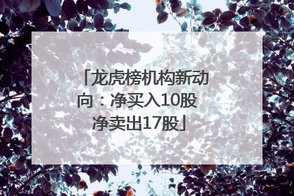 龙虎榜机构新动向：净买入10股 净卖出17股